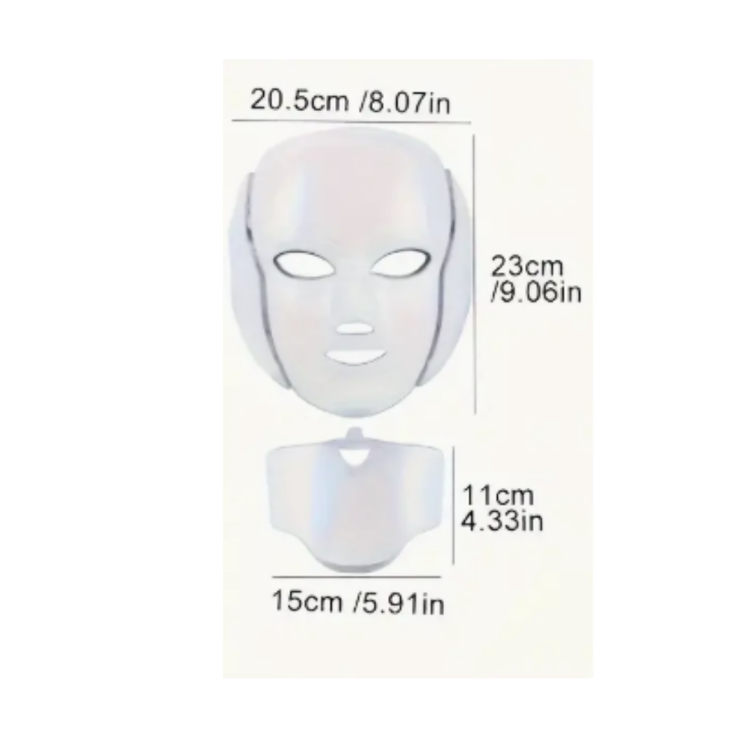 Máscara de luz LED facial y cuello, de 7 colores. Rejuvenece, cuida tu piel, anti acné, voltaje ajustable.