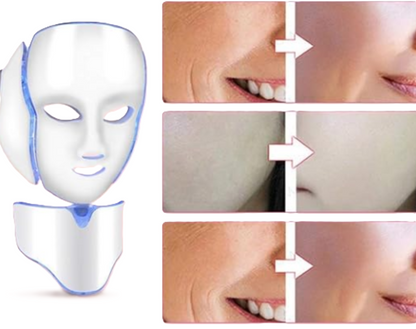 Máscara de luz LED facial y cuello, de 7 colores. Rejuvenece, cuida tu piel, anti acné, voltaje ajustable.